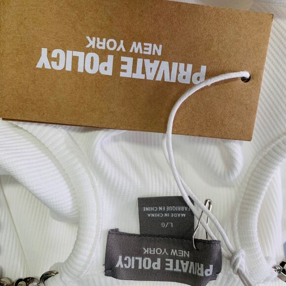 PRIVATE POLICY Size L Ball Chain White Cotton Blend Ribbed Tank Casual Top - Picture 5 of 9